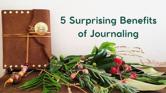 brown leather journal with native flowers