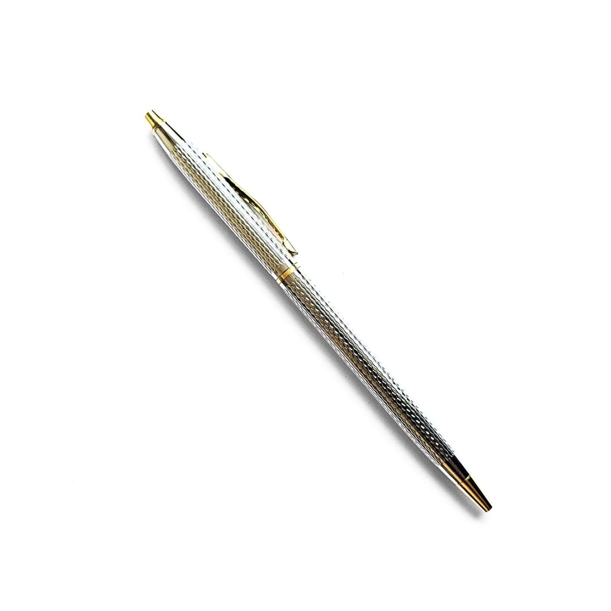 Metallic pen with gold and silver finish on a white background