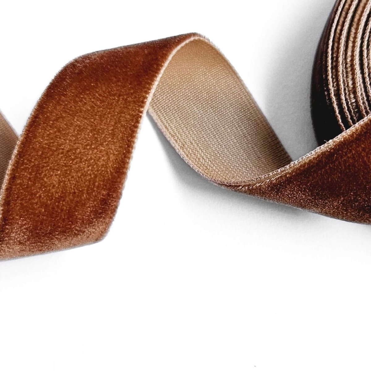 Chestnut brown velvet ribbon curled