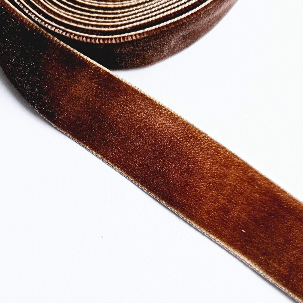 close up of chestnut brown coloured ribbon