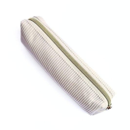 cream corduroy pencil case with gold zip