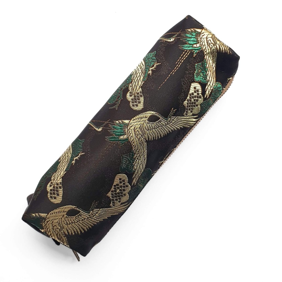 pretty pencil case in black satin with embroidery design