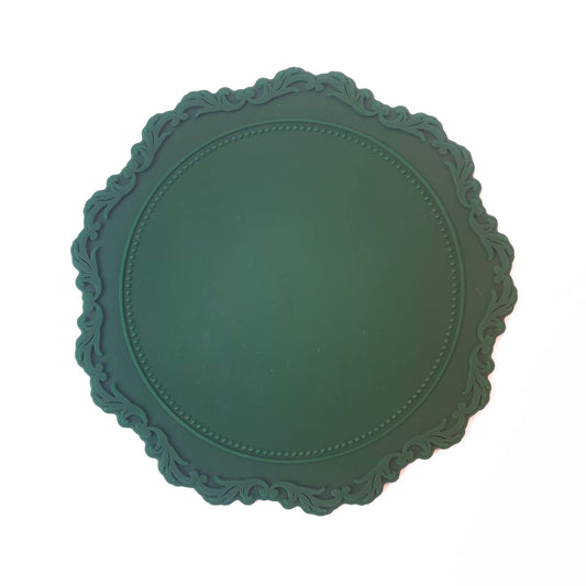 Green round silicone wax sealing mat with decorative border