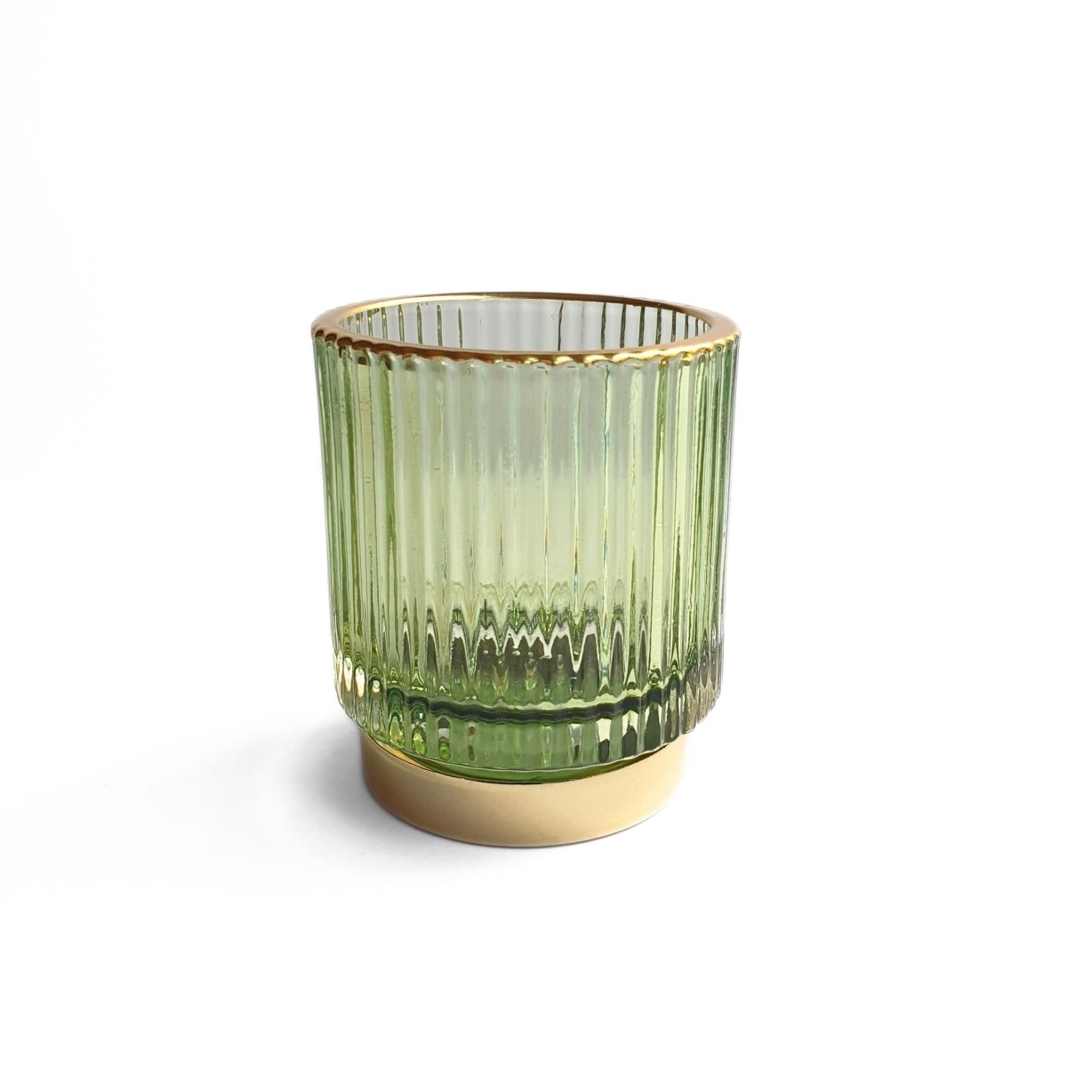 side view of Havana green glass pen holder