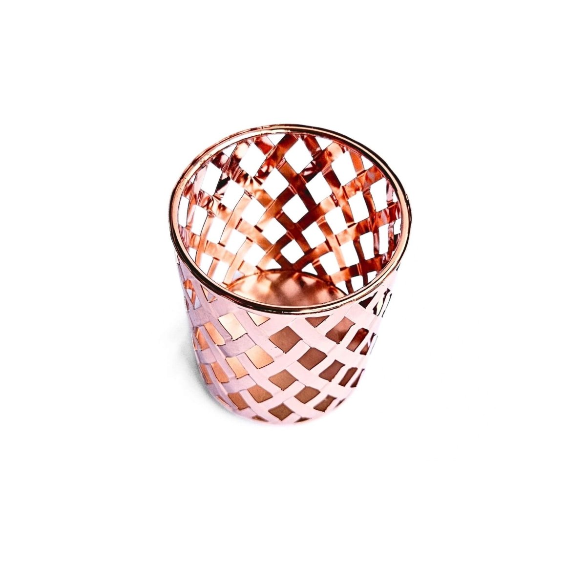 lattice work metal pen holder in copper