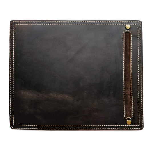men's dark brown leather mouse pad with stylus holder