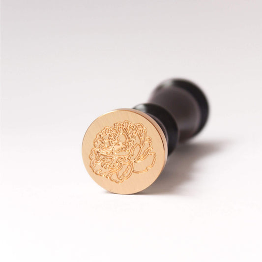 peony flower design engraved on brass wax seal head with black handle