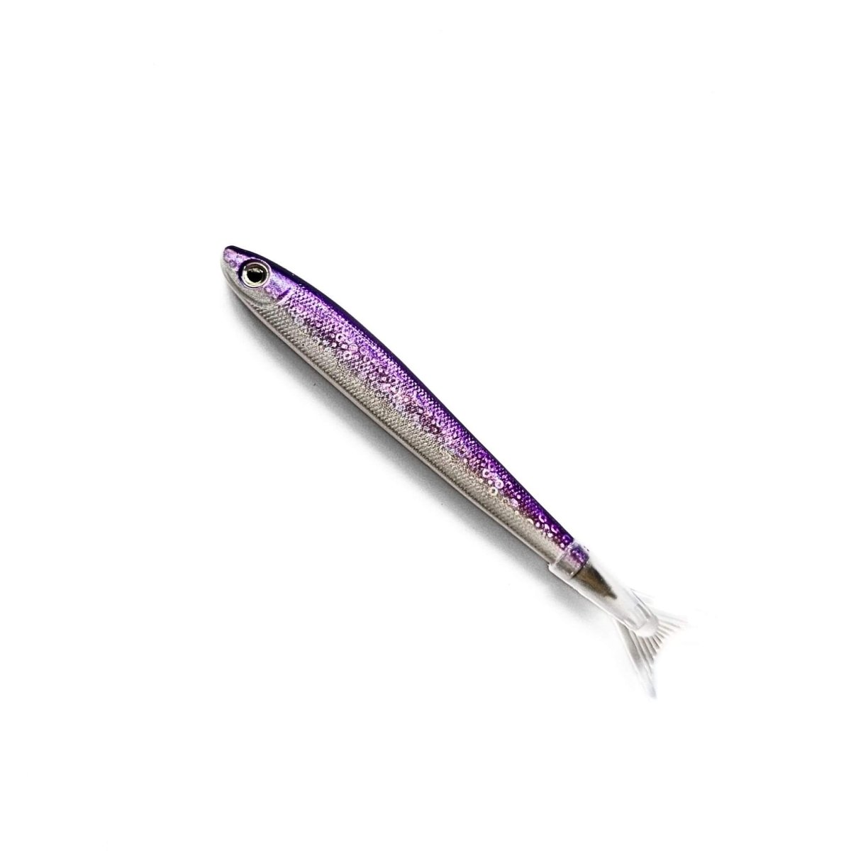 Fish design pen with purple and silver gradient on a white background