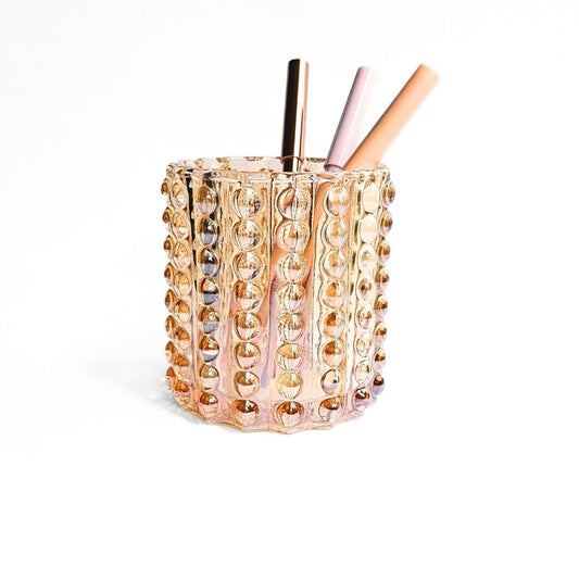 amber glass pen holder with modern design holding pens