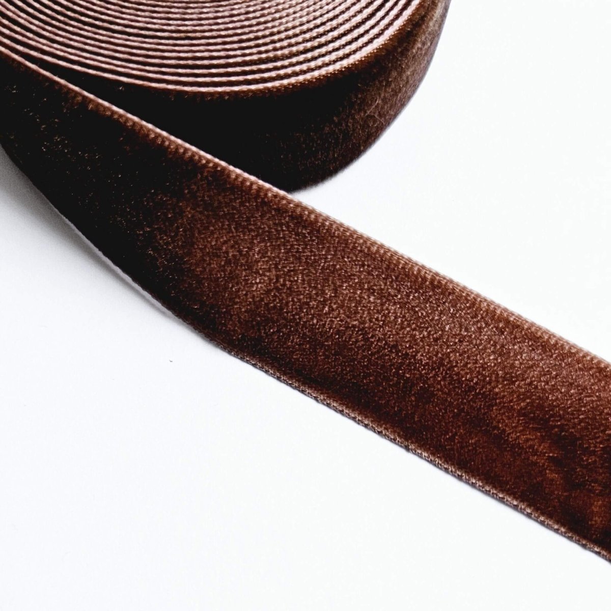 close up of chocolate brown velvet ribbon texture