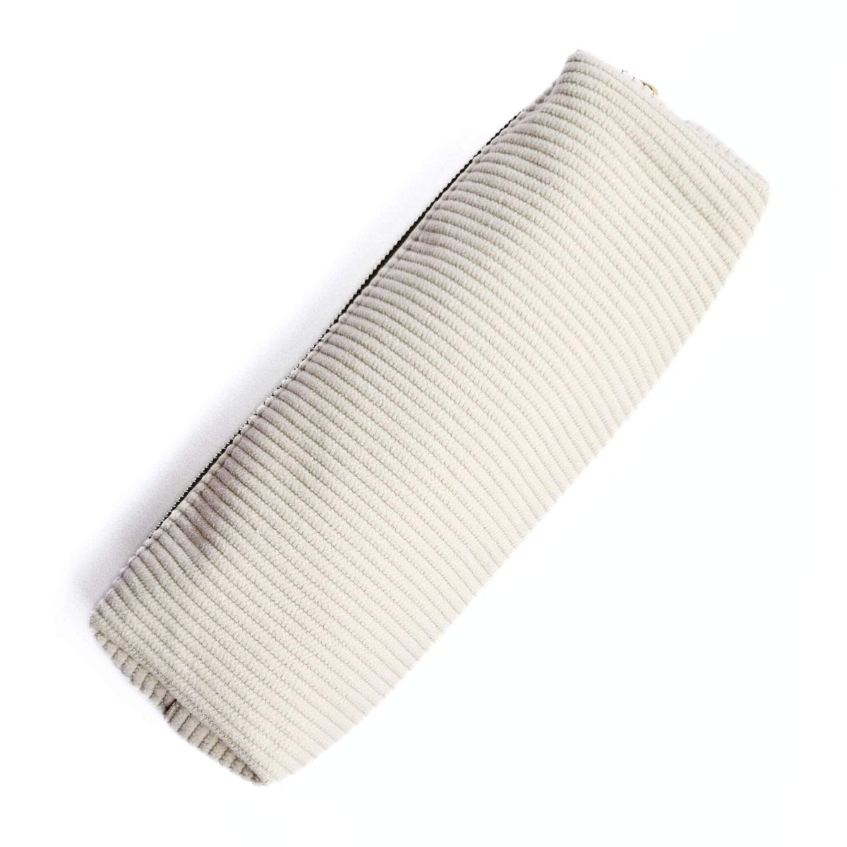 side view of corduroy pencil case in off white