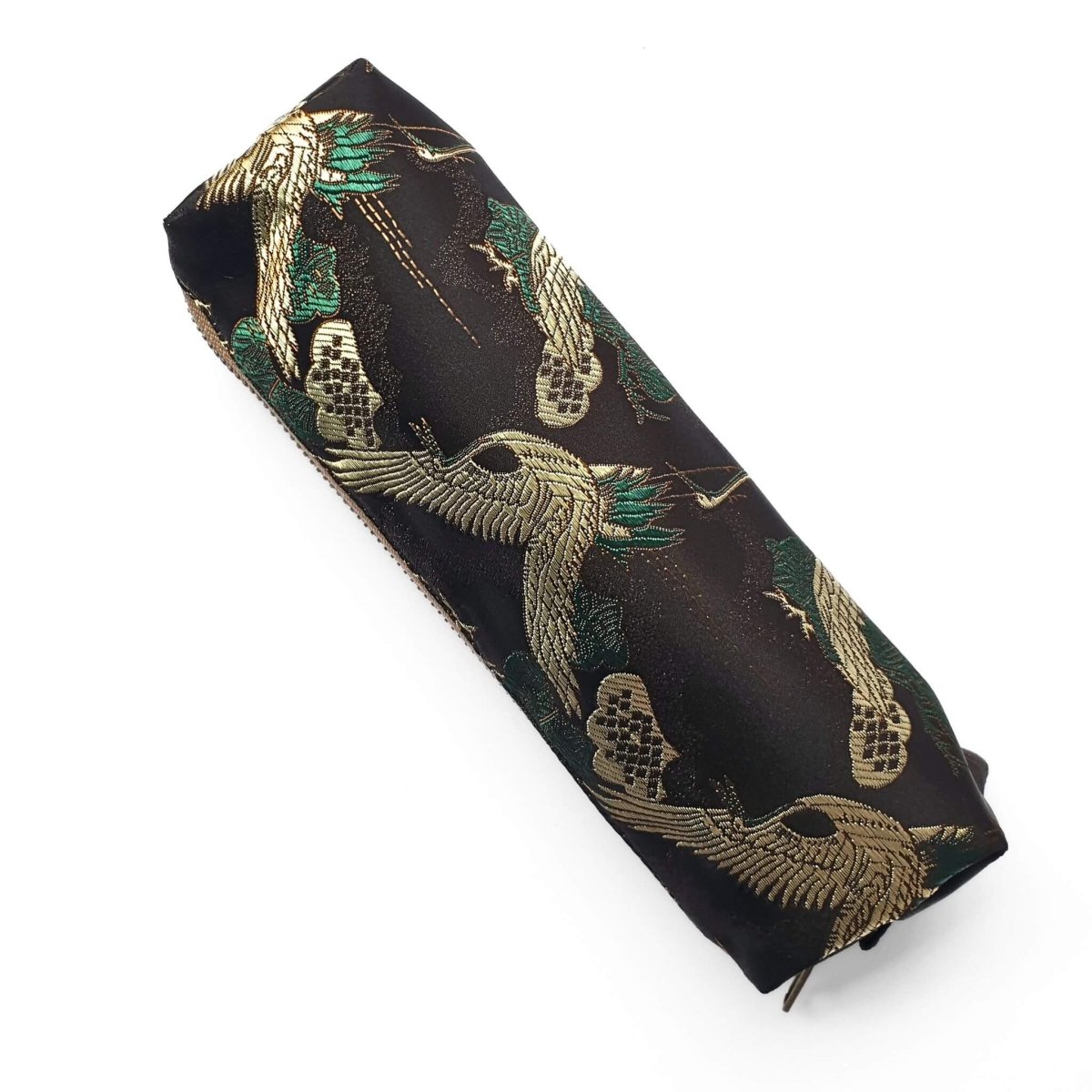 black and gold crane embroidered pencil case