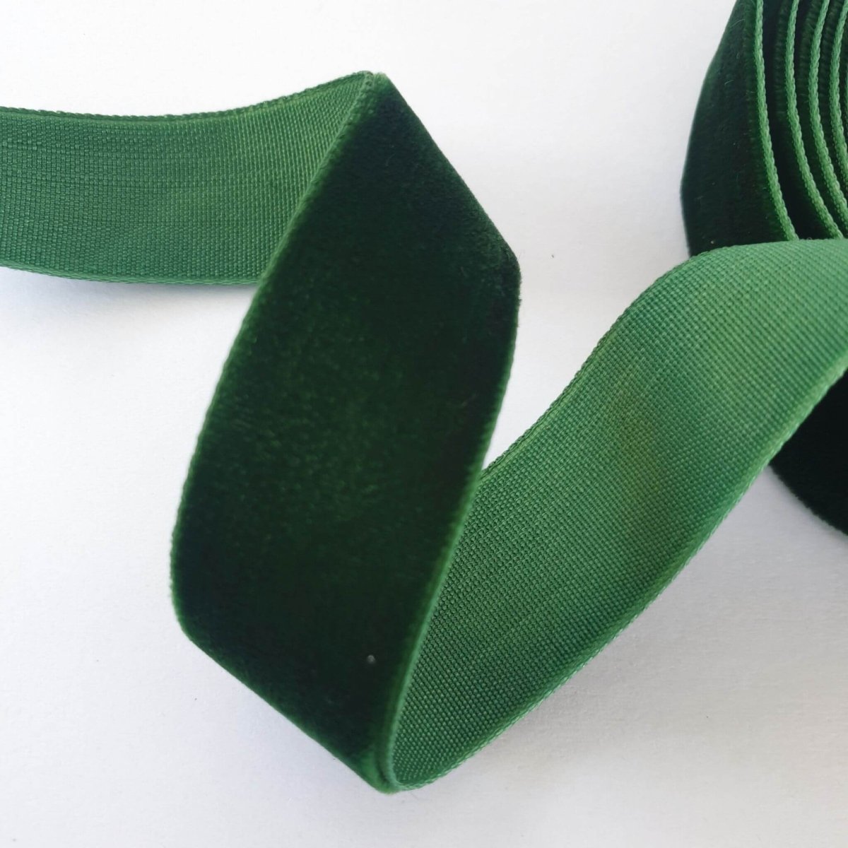 forest green velvet ribbon close up