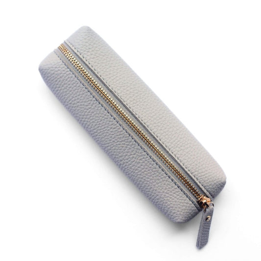 light grey pencil case with gold zip