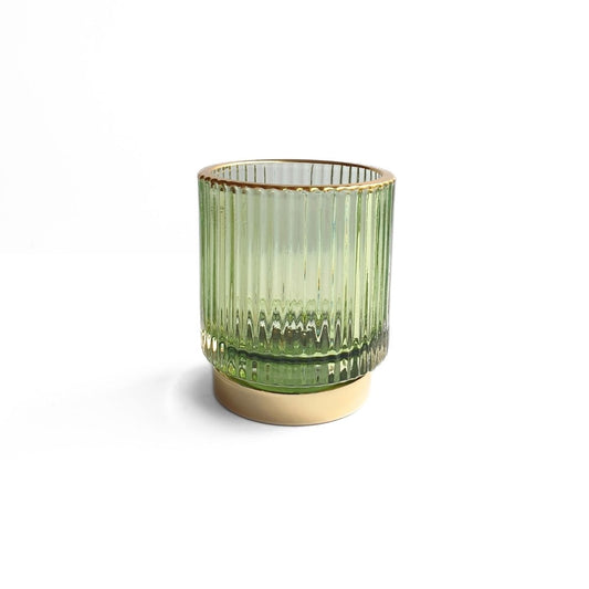 Green and gold glass pen holder cup with gold brass base