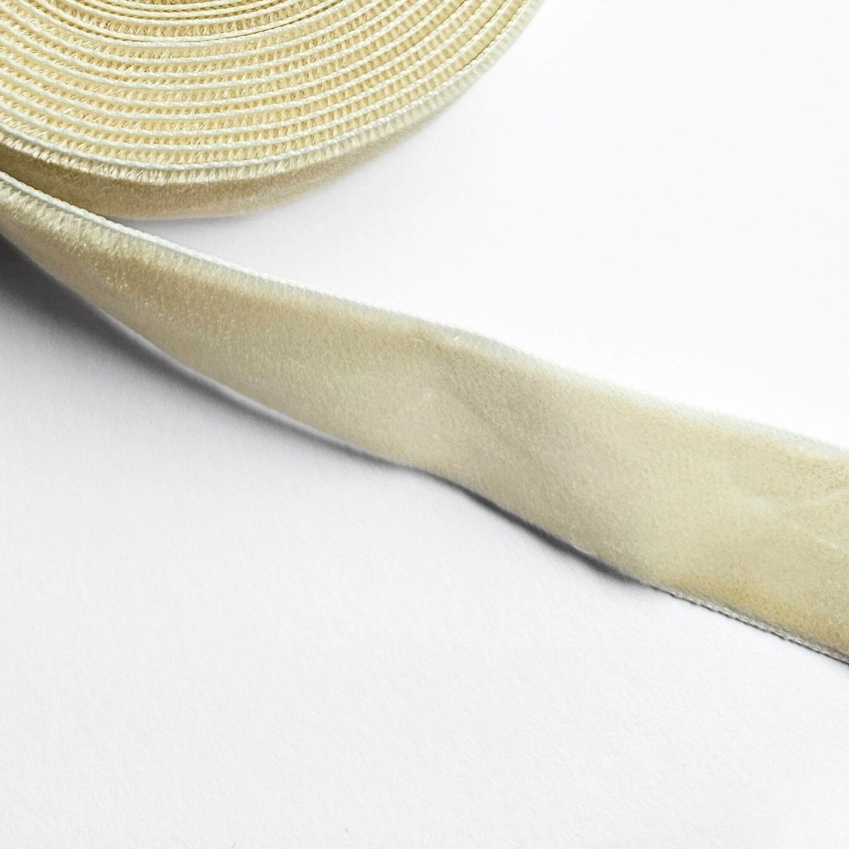 close up of ivory velvet ribbon for gift wrapping