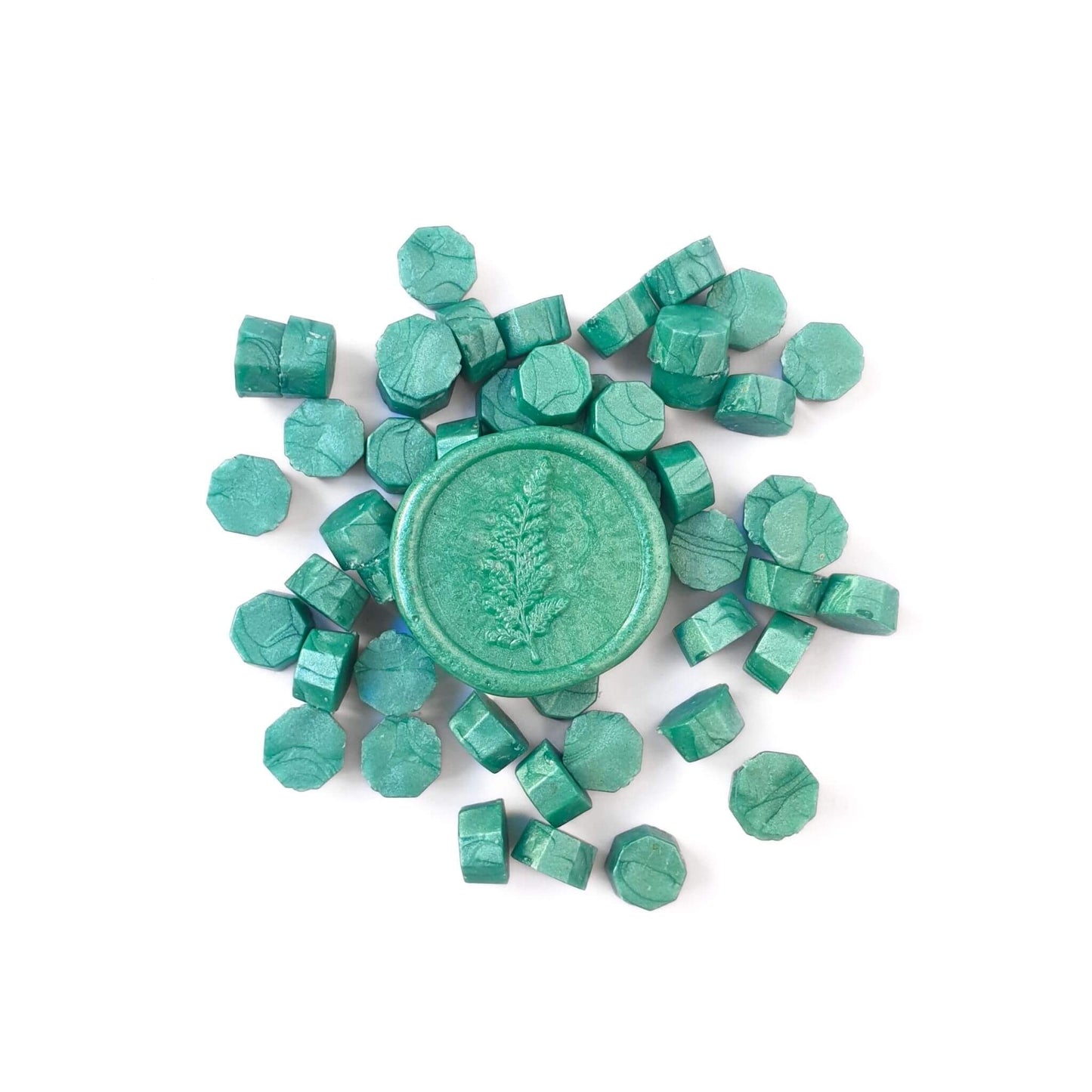 Jade sealing wax beads with green wax seal with fern motif