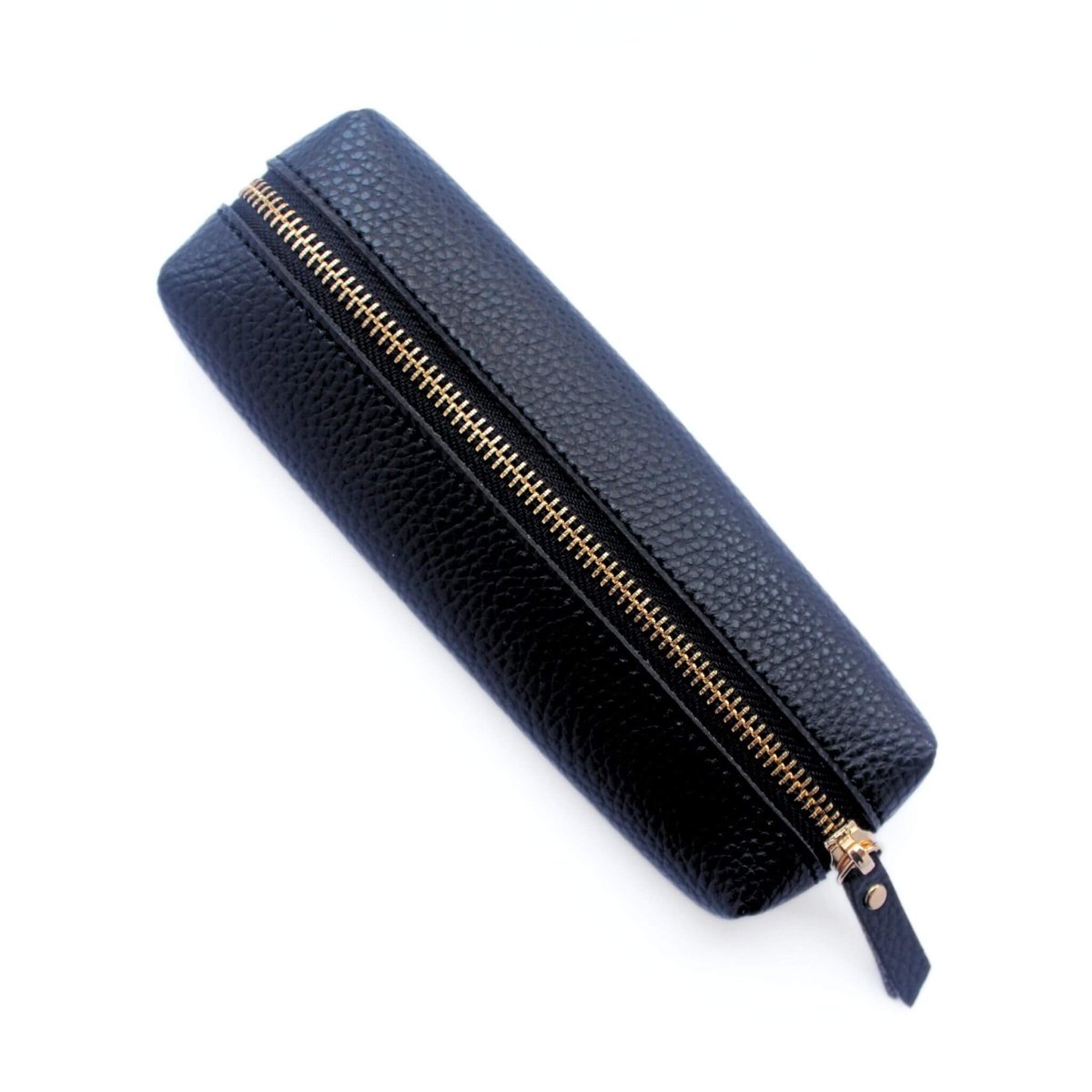 small black pencil case with gold zip