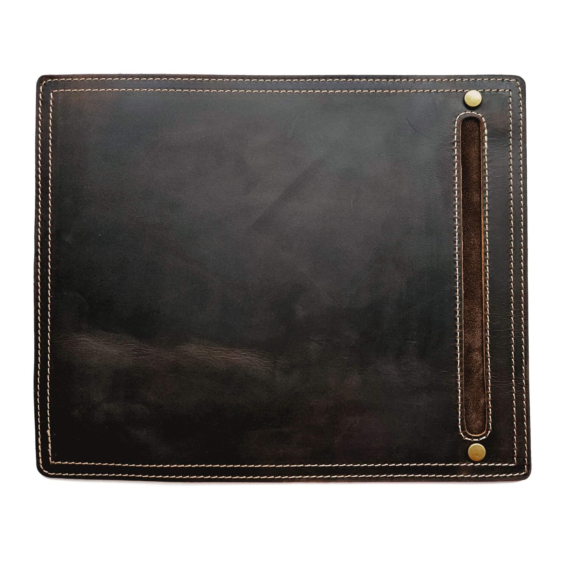 men's dark brown leather mouse pad with stylus holder 