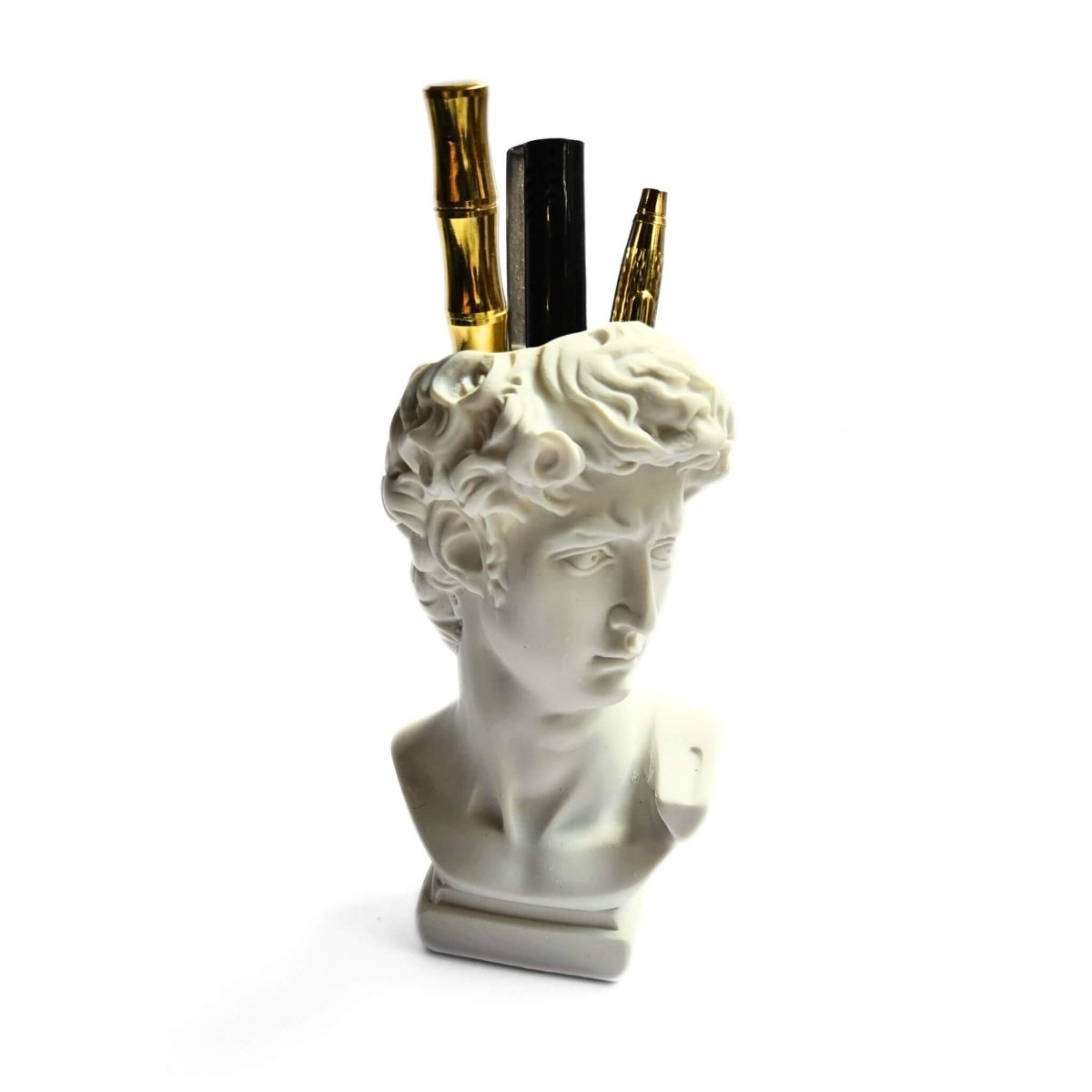 Greek head statue pen holder with pens