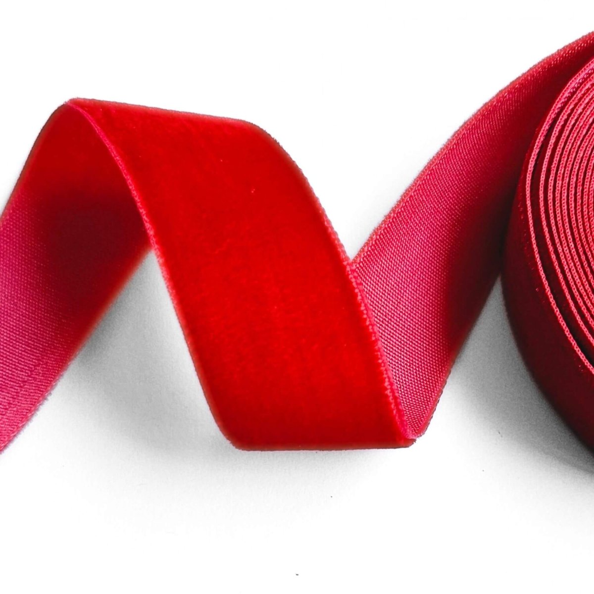 close up of red velvet ribbon