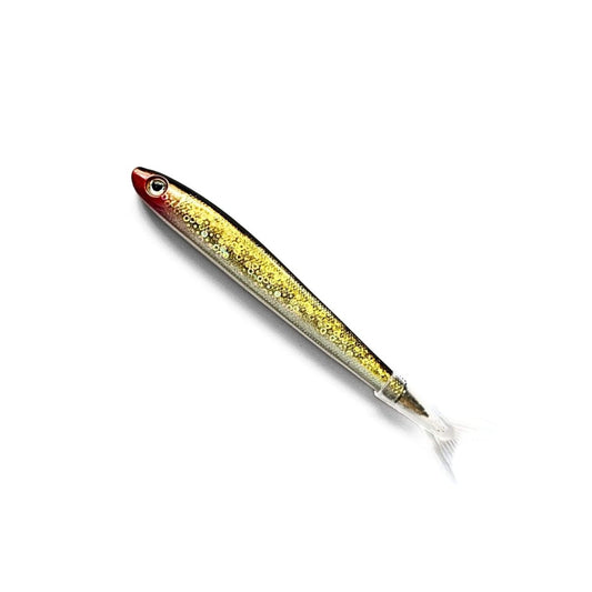 Fish shaped pen with a gradient color pattern on a white background