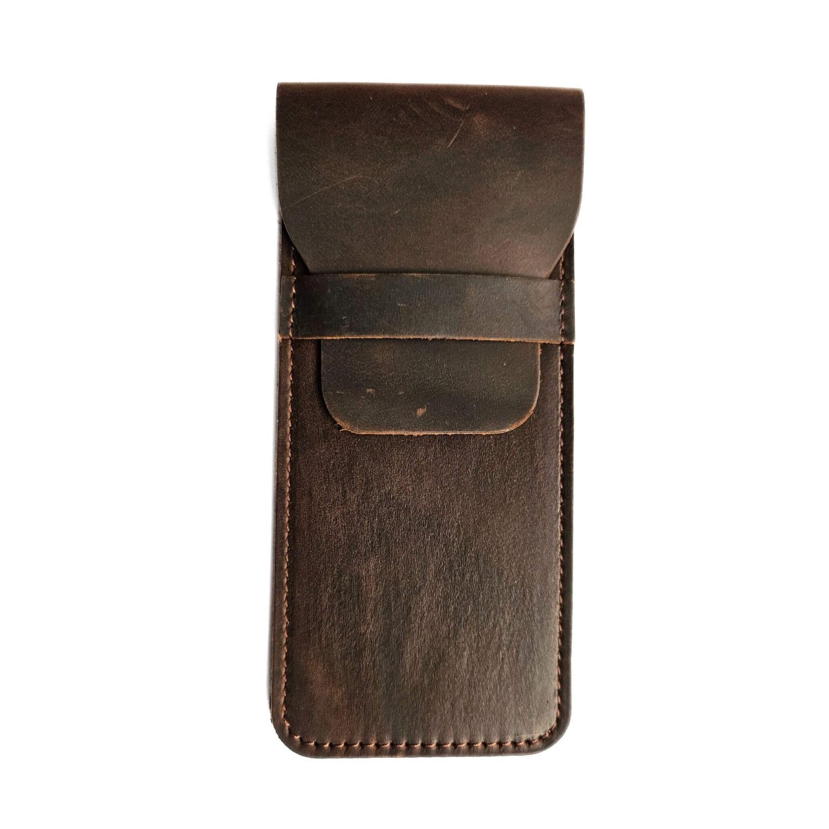 men's flat leather pen case closed