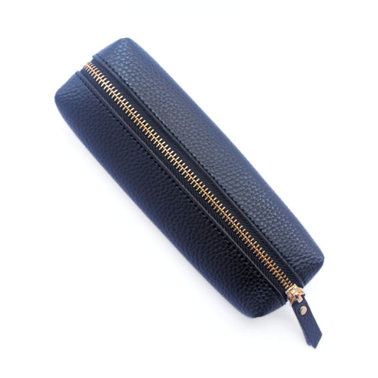 small black faux leather pencil case with gold zip