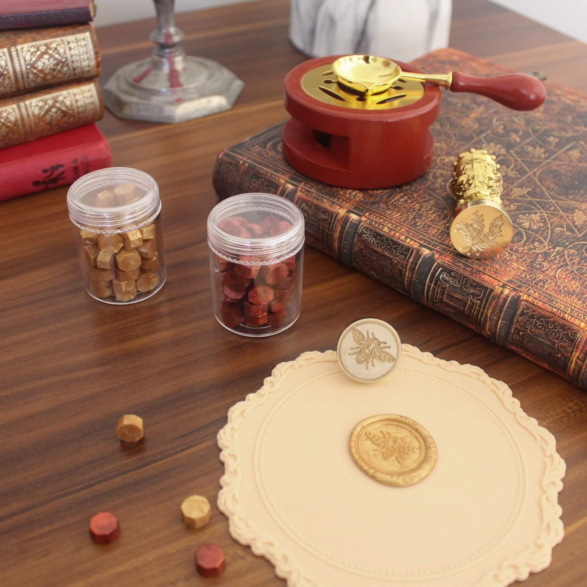Tuscan wax seal kit on wooden desk