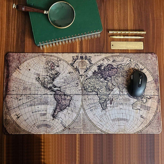 large desk mat with vintage world map design 