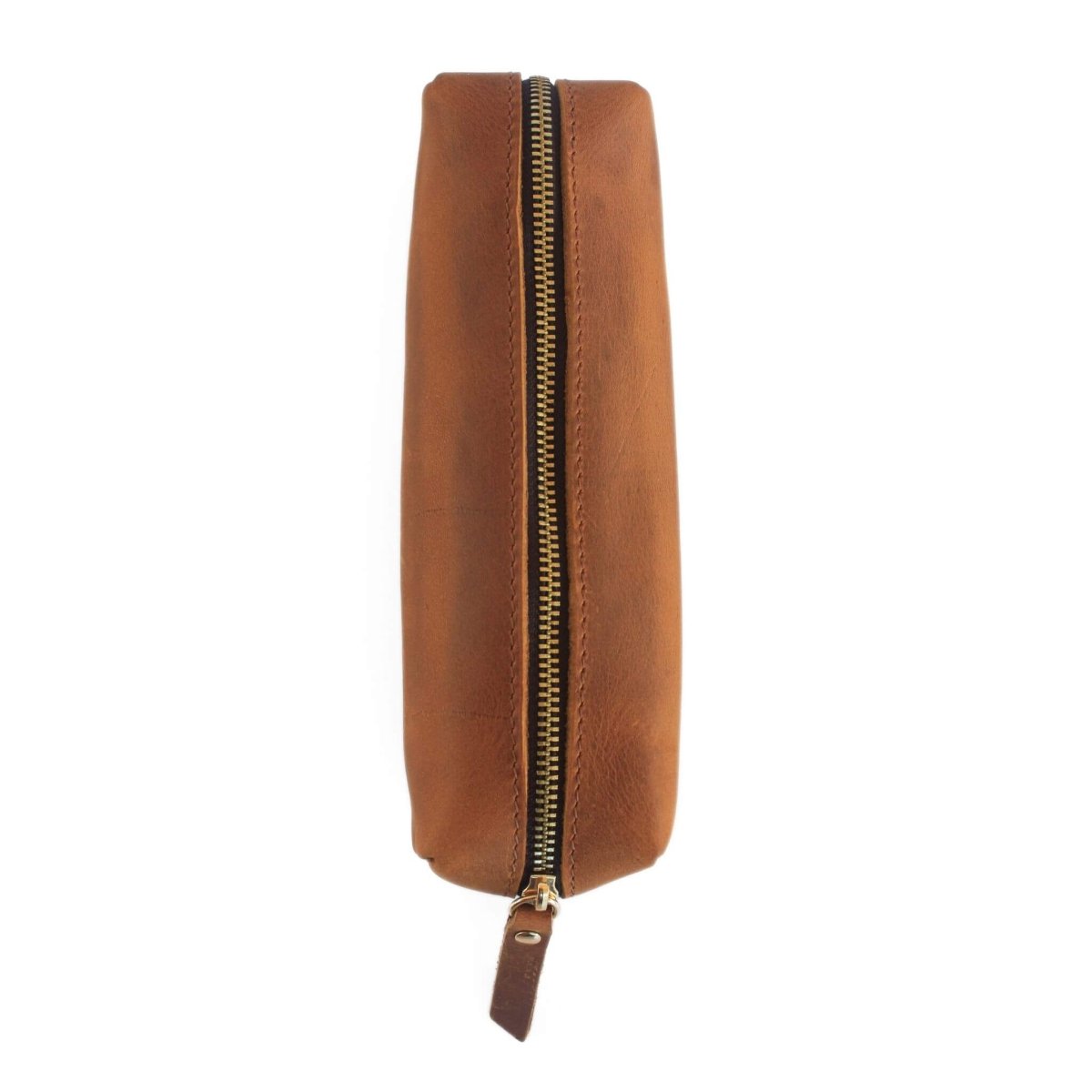 Genuine leather pencil case with gold zip